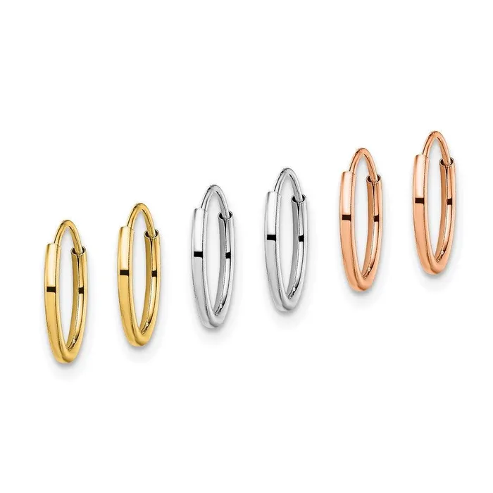 14K Tri Color 3pair Hoop Earrings Set Jewelry Earrings