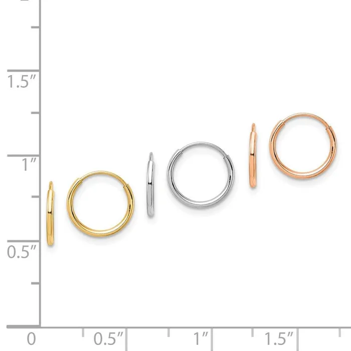 14K Tri Color 3pair Hoop Earrings Set Jewelry Earrings