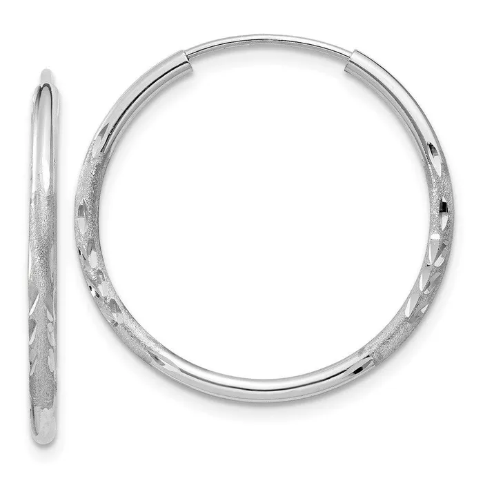 14k White Gold 15mm Diamondcut Endless Hoop Earrings Jewelry Earrings