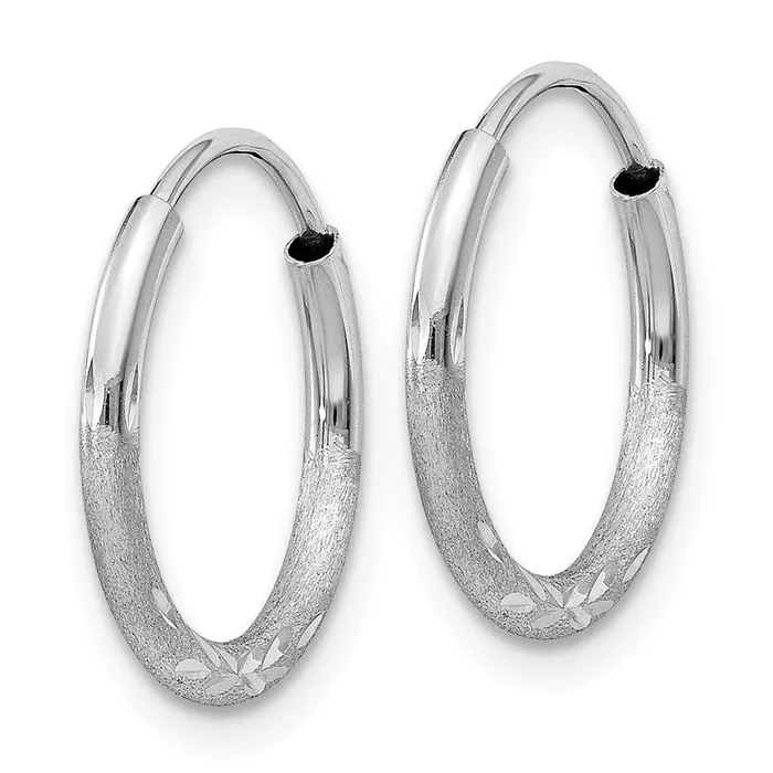 14k White Gold 15mm Diamondcut Endless Hoop Earrings Jewelry Earrings