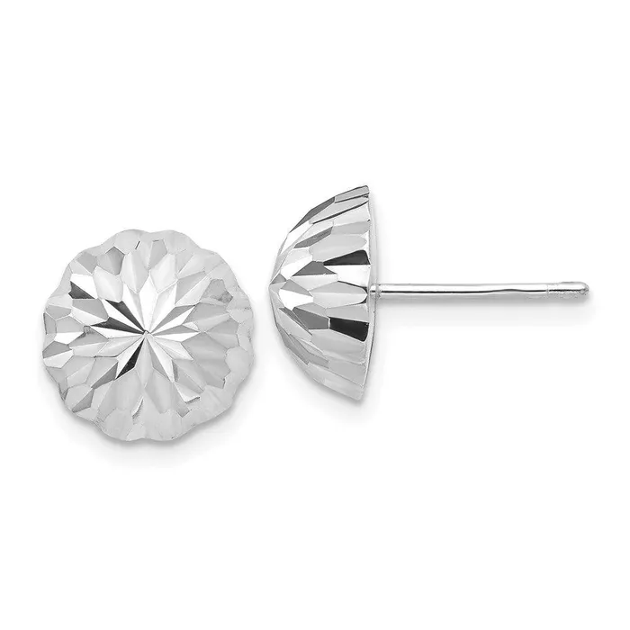 14k White Gold Polished DiamondCut Half Ball Post Earrings Jewelry Earrings