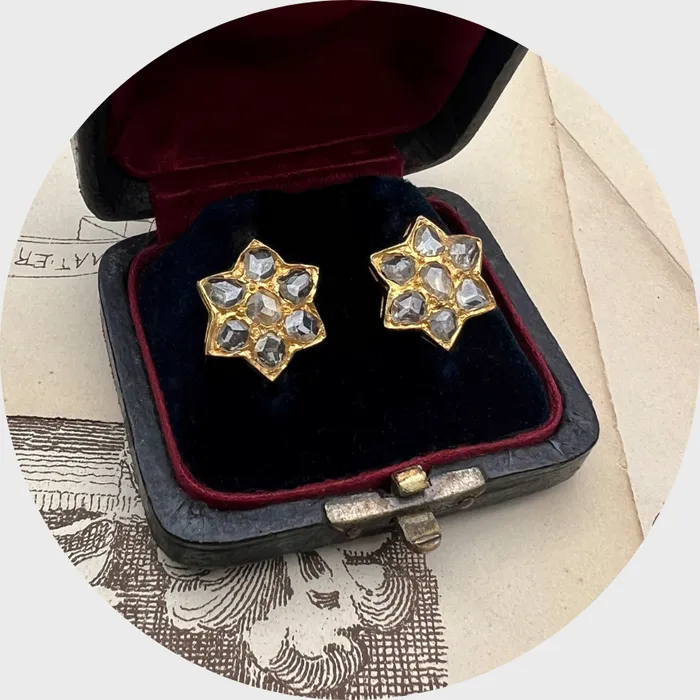 21stfinds Earrings Victorian RoseCut Diamond Star Earrings