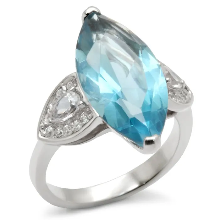 31212 HighPolished 925 Sterling Silver Ring with Synthetic Spinel in Sea Blue Alamode Rings