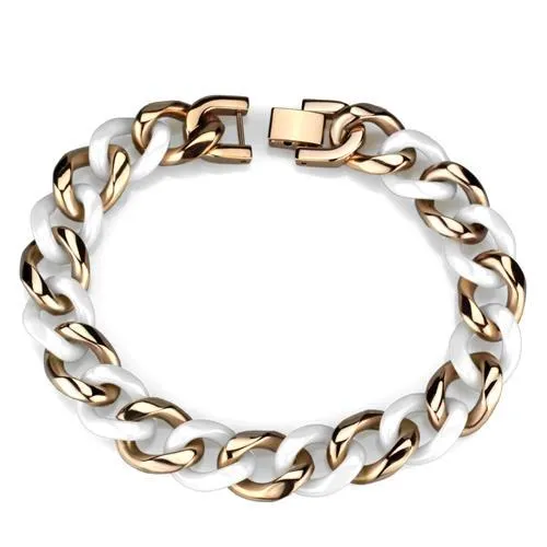 3W1001 IP Rose GoldIon Plating Stainless Steel Bracelet with Ceramic in White Alamode Bracelets
