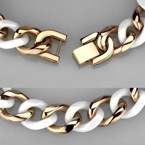 3W1001 IP Rose GoldIon Plating Stainless Steel Bracelet with Ceramic in White Alamode Bracelets