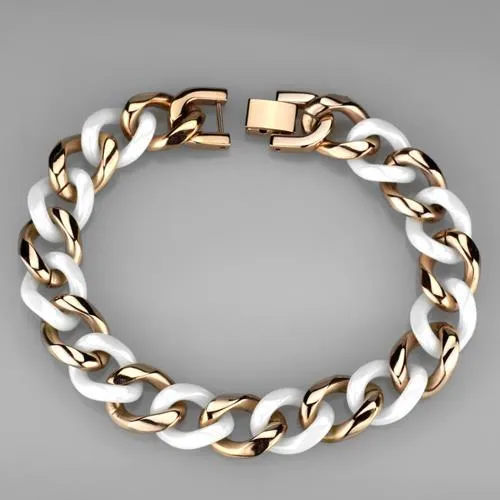 3W1001 IP Rose GoldIon Plating Stainless Steel Bracelet with Ceramic in White Alamode Bracelets