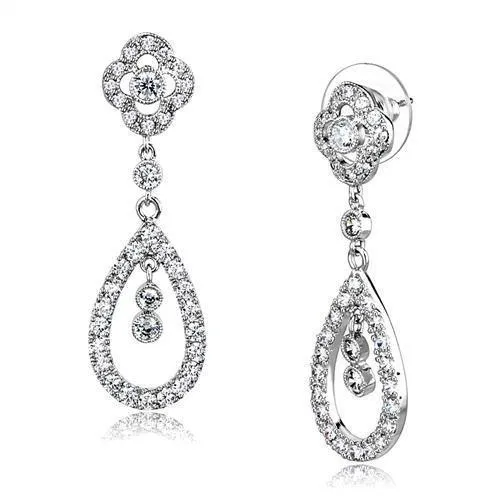 3W1351 Rhodium Brass Earrings with AAA Grade CZ in Clear Alamode Earrings