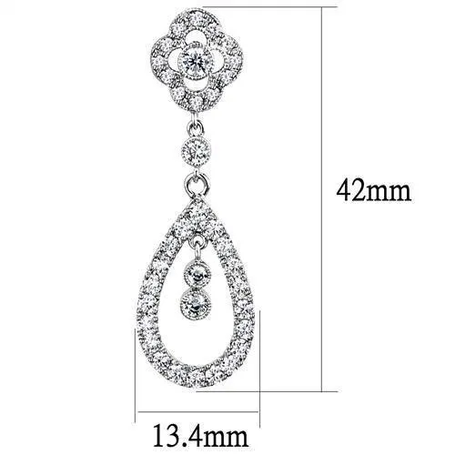 3W1351 Rhodium Brass Earrings with AAA Grade CZ in Clear Alamode Earrings