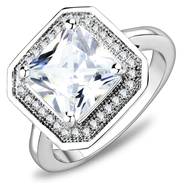 3W1451 Rhodium Brass Ring with AAA Grade CZ in Clear Alamode Rings