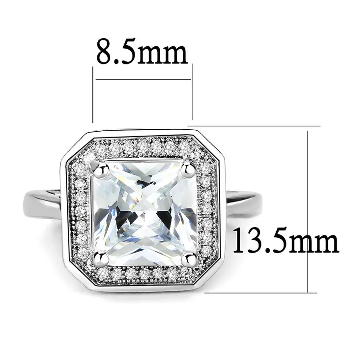 3W1451 Rhodium Brass Ring with AAA Grade CZ in Clear Alamode Rings