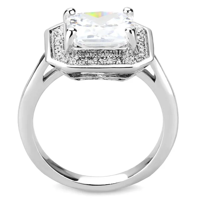 3W1451 Rhodium Brass Ring with AAA Grade CZ in Clear Alamode Rings