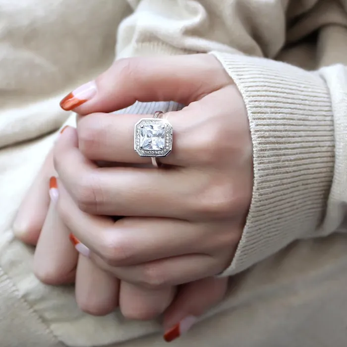3W1451 Rhodium Brass Ring with AAA Grade CZ in Clear Alamode Rings