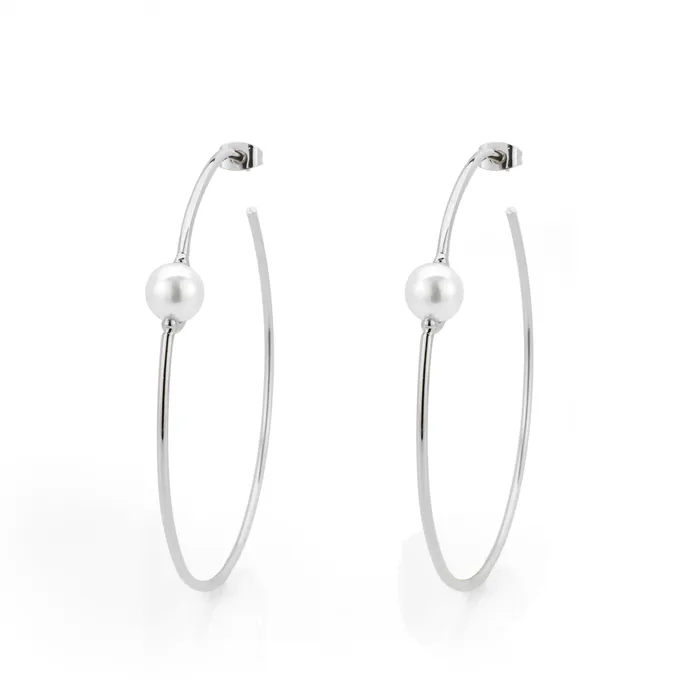 3W1769 Imitation Rhodium Brass Earring with Synthetic in White Alamode Earrings