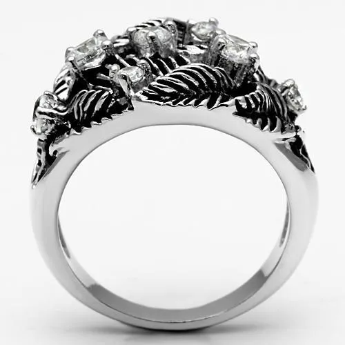 3W211 Rhodium Brass Ring with AAA Grade CZ in Clear Alamode Rings