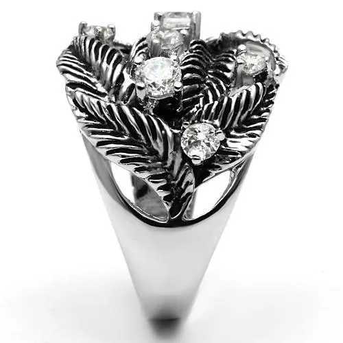 3W211 Rhodium Brass Ring with AAA Grade CZ in Clear Alamode Rings