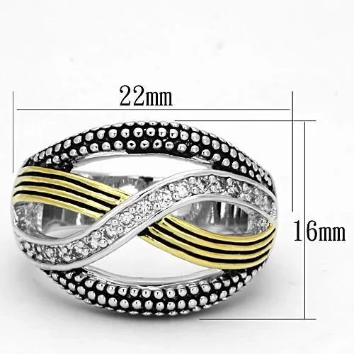 3W305 Reverse TwoTone Brass Ring with AAA Grade CZ in Clear Alamode Rings