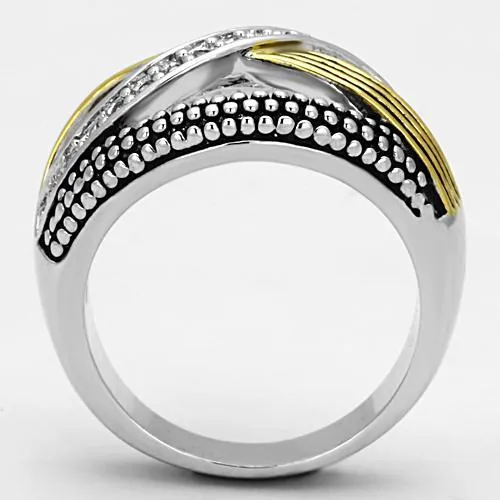 3W305 Reverse TwoTone Brass Ring with AAA Grade CZ in Clear Alamode Rings