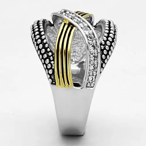 3W305 Reverse TwoTone Brass Ring with AAA Grade CZ in Clear Alamode Rings
