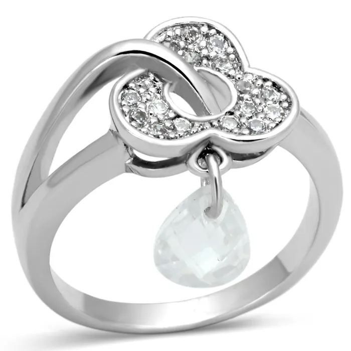 3W312 Rhodium Brass Ring with AAA Grade CZ in Clear Alamode Rings