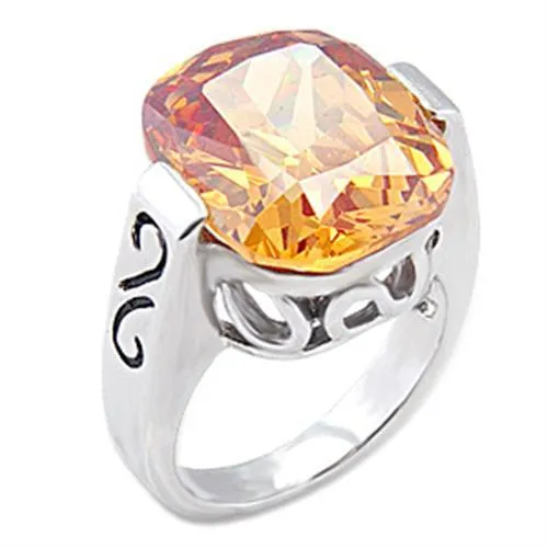 56317 Rhodium Brass Ring with AAA Grade CZ in Champagne Alamode Rings
