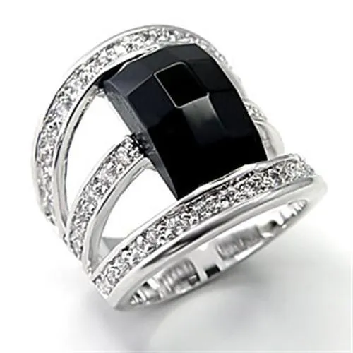 7X055 Rhodium Brass Ring with AAA Grade CZ in Jet Alamode Rings