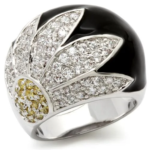 Alamode 0W056 Rhodium Brass Ring with AAA Grade CZ in Topaz Rings