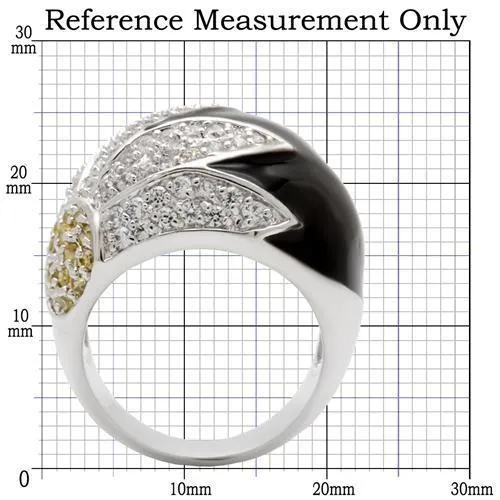 Alamode 0W056 Rhodium Brass Ring with AAA Grade CZ in Topaz Rings