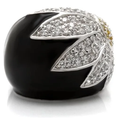 Alamode 0W056 Rhodium Brass Ring with AAA Grade CZ in Topaz Rings