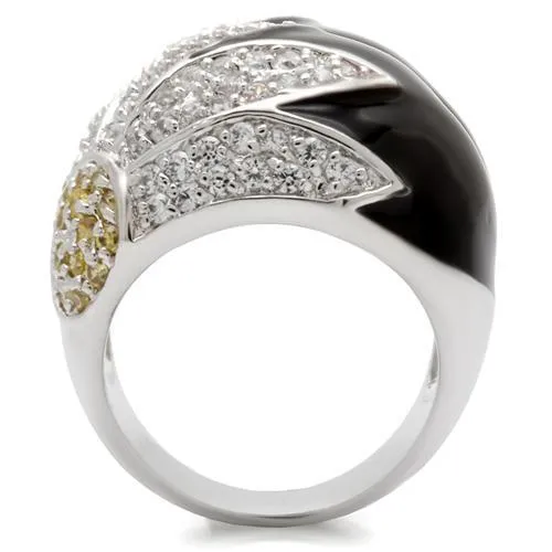 Alamode 0W056 Rhodium Brass Ring with AAA Grade CZ in Topaz Rings
