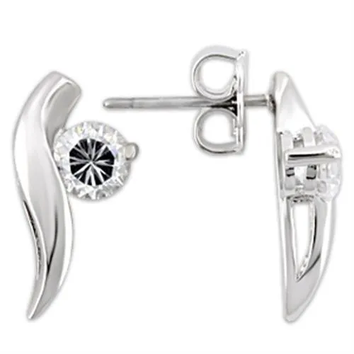 Alamode 0W177 Rhodium 925 Sterling Silver Earrings with AAA Grade CZ in Clear Earrings