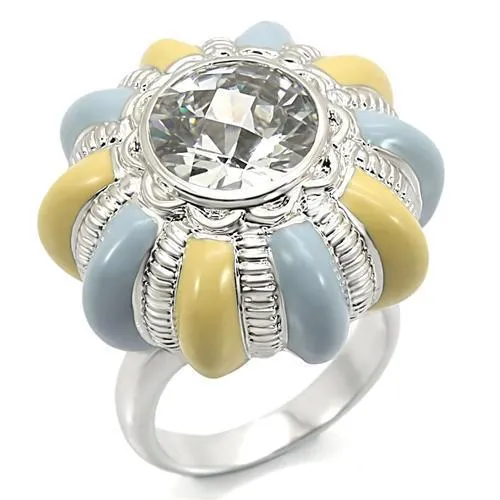 Alamode 0W308 Rhodium Brass Ring with AAA Grade CZ in Clear Rings