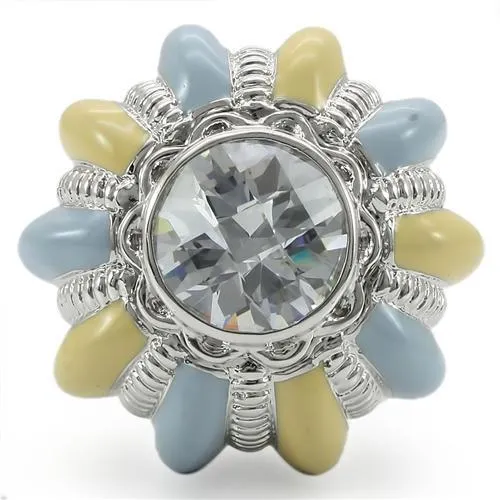 Alamode 0W308 Rhodium Brass Ring with AAA Grade CZ in Clear Rings