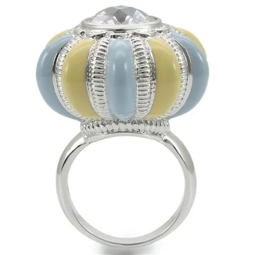 Alamode 0W308 Rhodium Brass Ring with AAA Grade CZ in Clear Rings