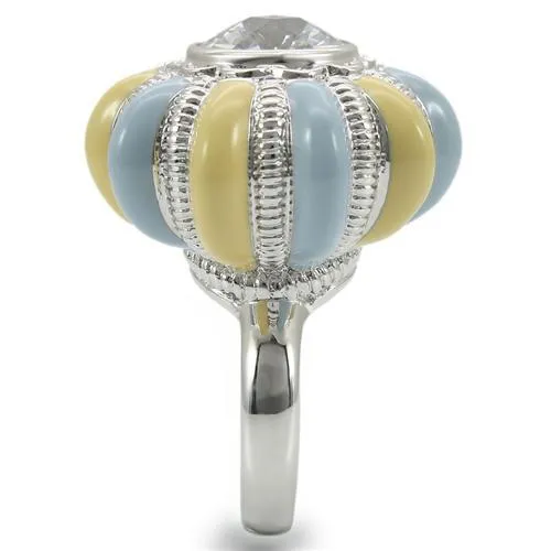 Alamode 0W308 Rhodium Brass Ring with AAA Grade CZ in Clear Rings