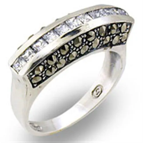 Alamode 31010 Antique Tone 925 Sterling Silver Ring with AAA Grade CZ in Clear Rings