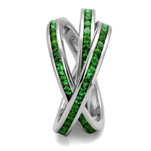 Alamode 3W1332 Rhodium Brass Ring with Synthetic Synthetic Glass in Emerald Rings