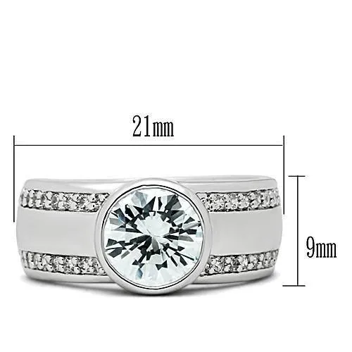 Alamode 3W147 Rhodium Brass Ring with AAA Grade CZ in Clear Rings