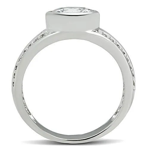Alamode 3W147 Rhodium Brass Ring with AAA Grade CZ in Clear Rings