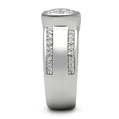 Alamode 3W147 Rhodium Brass Ring with AAA Grade CZ in Clear Rings