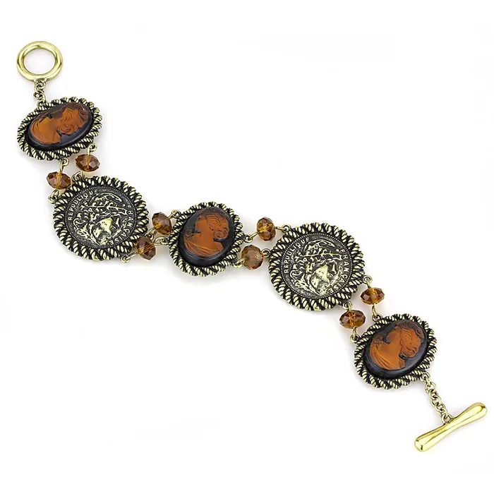 Alamode Bracelets LO4221 Antique Copper Brass Bracelet with Synthetic Synthetic Stone in Smoked Quartz