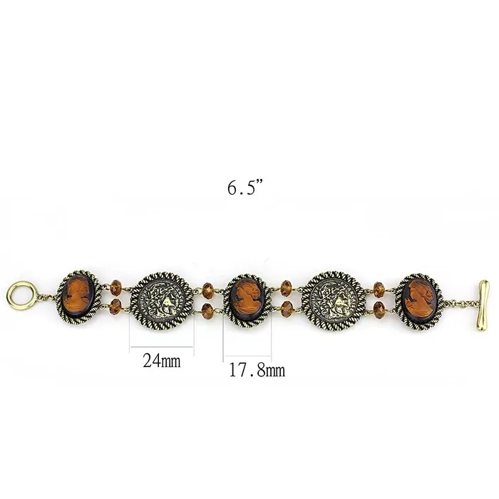 Alamode Bracelets LO4221 Antique Copper Brass Bracelet with Synthetic Synthetic Stone in Smoked Quartz