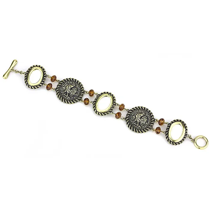 Alamode Bracelets LO4221 Antique Copper Brass Bracelet with Synthetic Synthetic Stone in Smoked Quartz