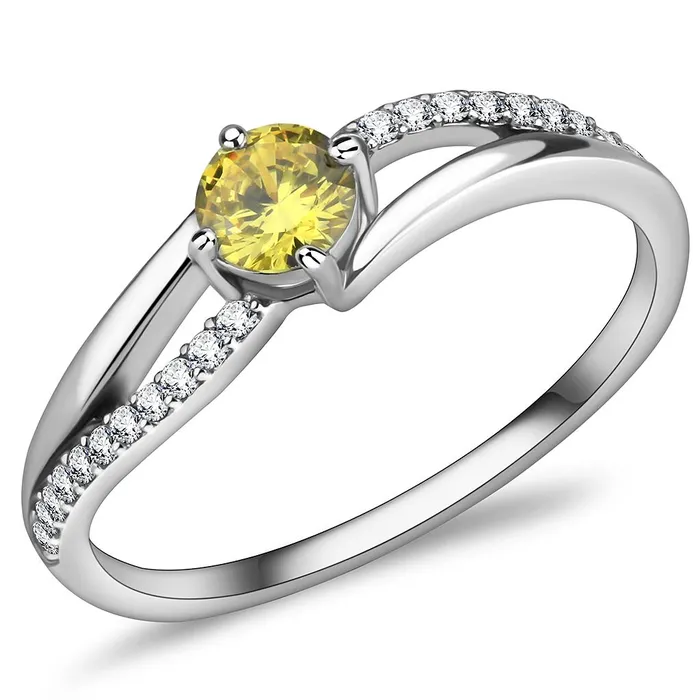 Alamode DA118 High polished no plating Stainless Steel Ring with AAA Grade CZ in Topaz Rings