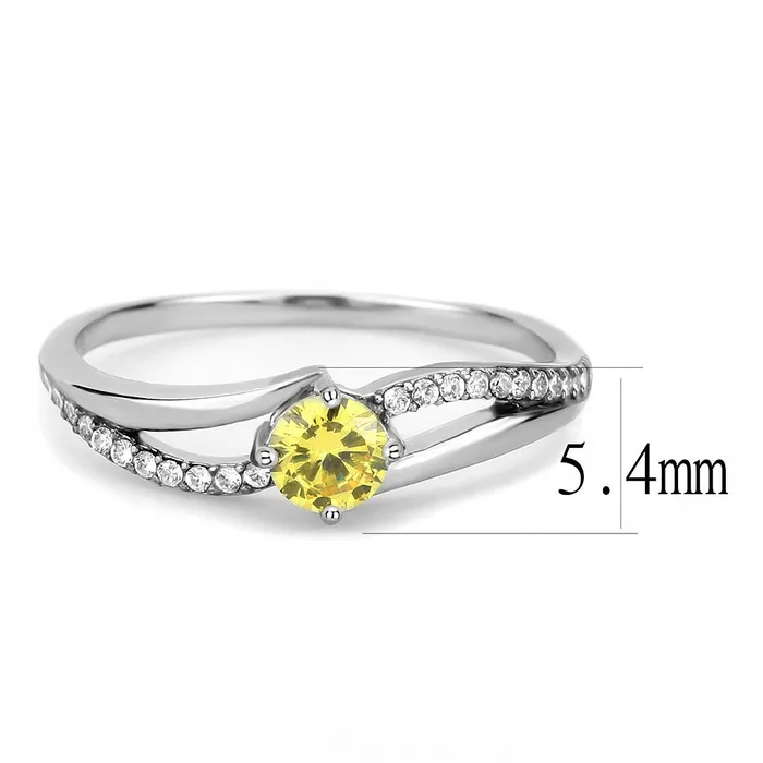 Alamode DA118 High polished no plating Stainless Steel Ring with AAA Grade CZ in Topaz Rings