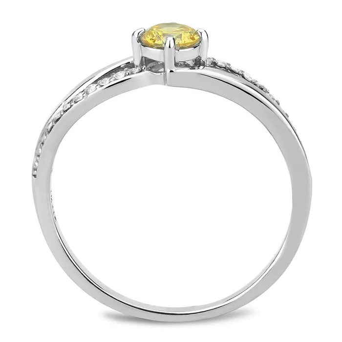 Alamode DA118 High polished no plating Stainless Steel Ring with AAA Grade CZ in Topaz Rings