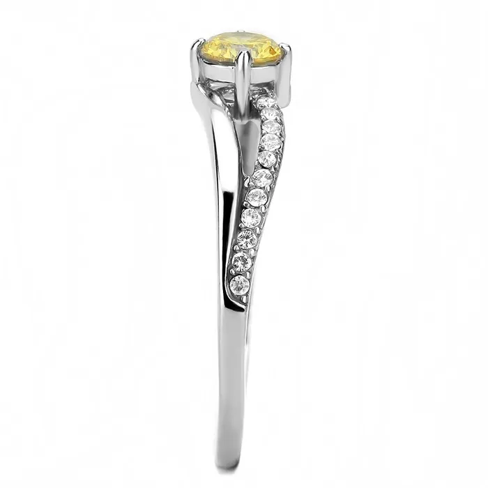 Alamode DA118 High polished no plating Stainless Steel Ring with AAA Grade CZ in Topaz Rings