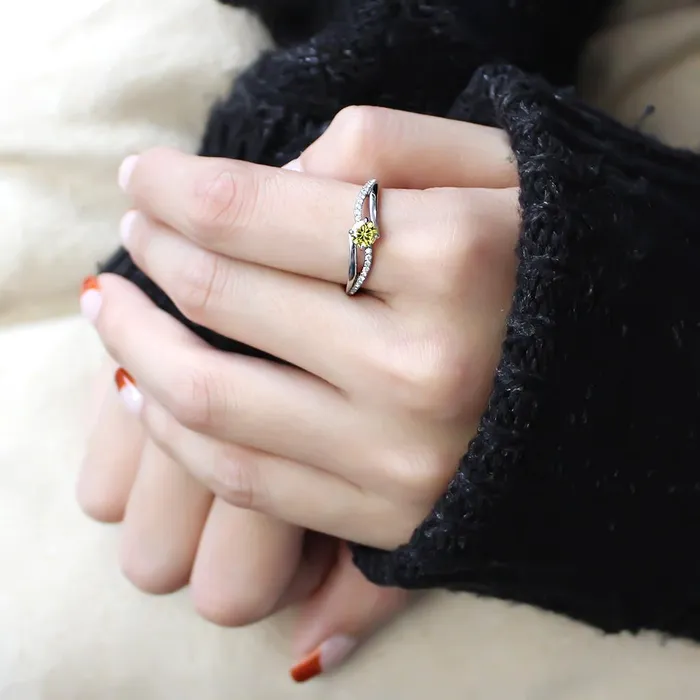 Alamode DA118 High polished no plating Stainless Steel Ring with AAA Grade CZ in Topaz Rings