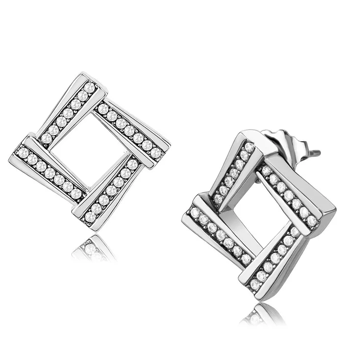 Alamode DA333 No Plating Stainless Steel Earrings with AAA Grade CZ in Clear Earrings