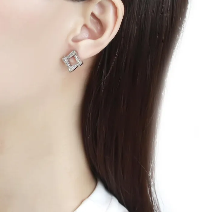 Alamode DA333 No Plating Stainless Steel Earrings with AAA Grade CZ in Clear Earrings