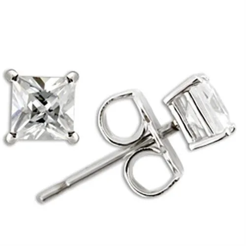 Alamode Earrings 0W158 Rhodium 925 Sterling Silver Earrings with AAA Grade CZ in Clear